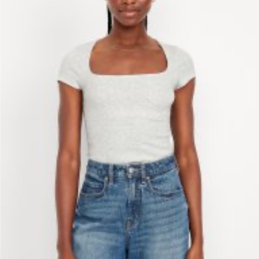 Old Navy Light Gray Square-Neck Short Sleeve Top
